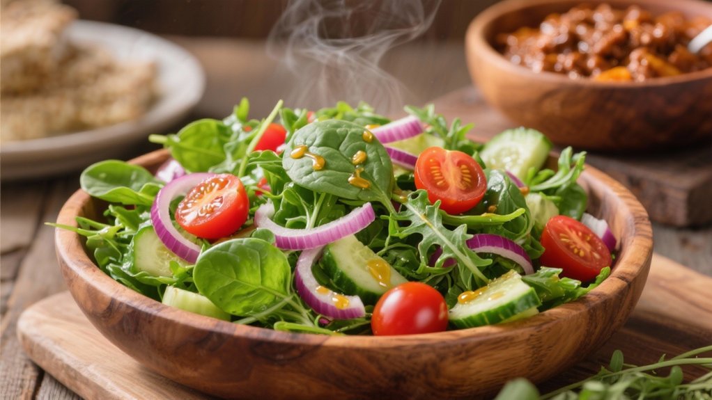 crisp greens complement goulash