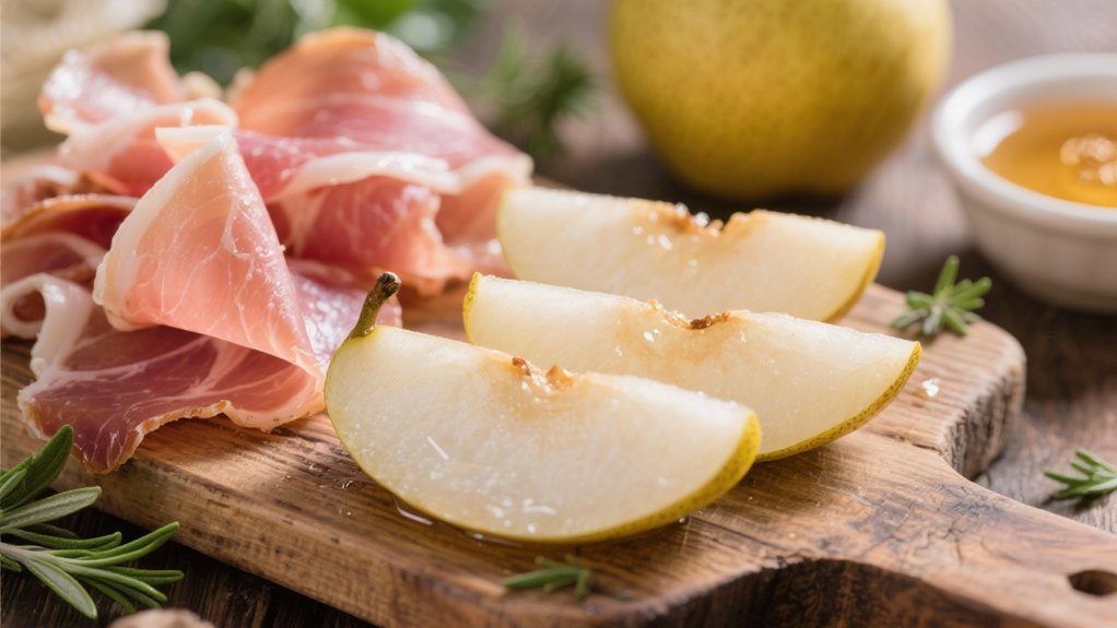 crisp pears and prosciutto