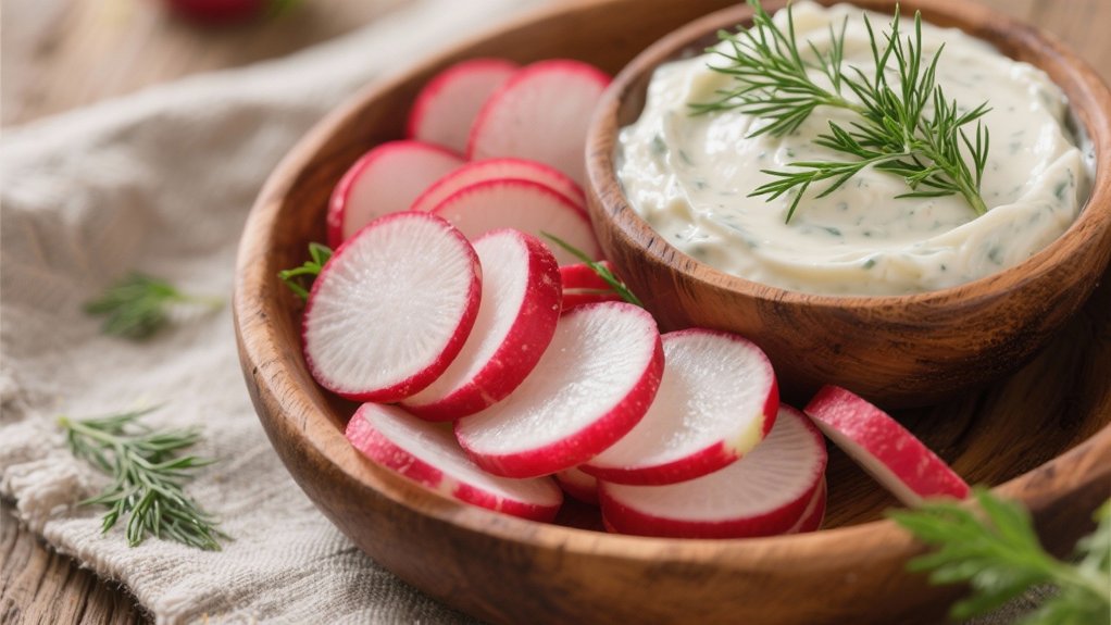 crisp peppery radish slices