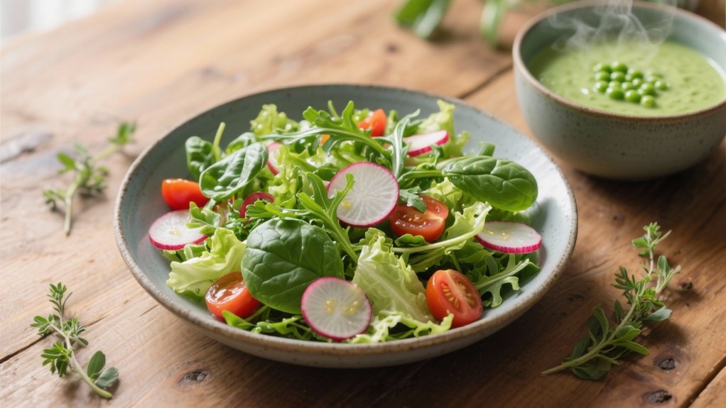 crisp salad balances creamy soup