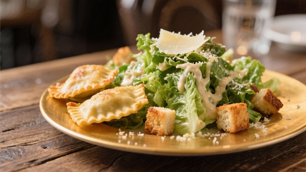 crisp salad complements ravioli