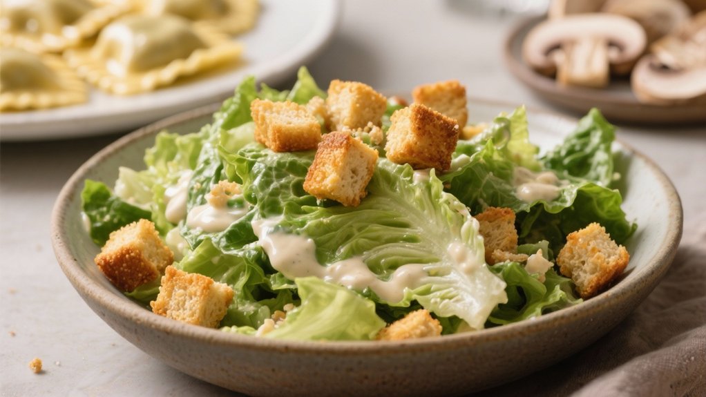 crisp salad with homemade croutons