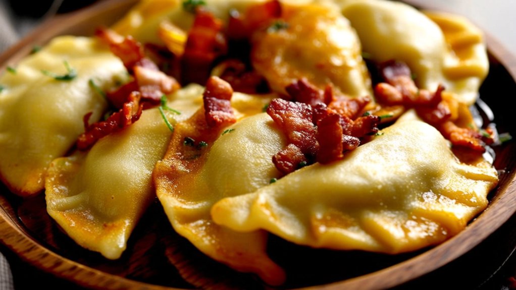 crispy bacon enhances perogies