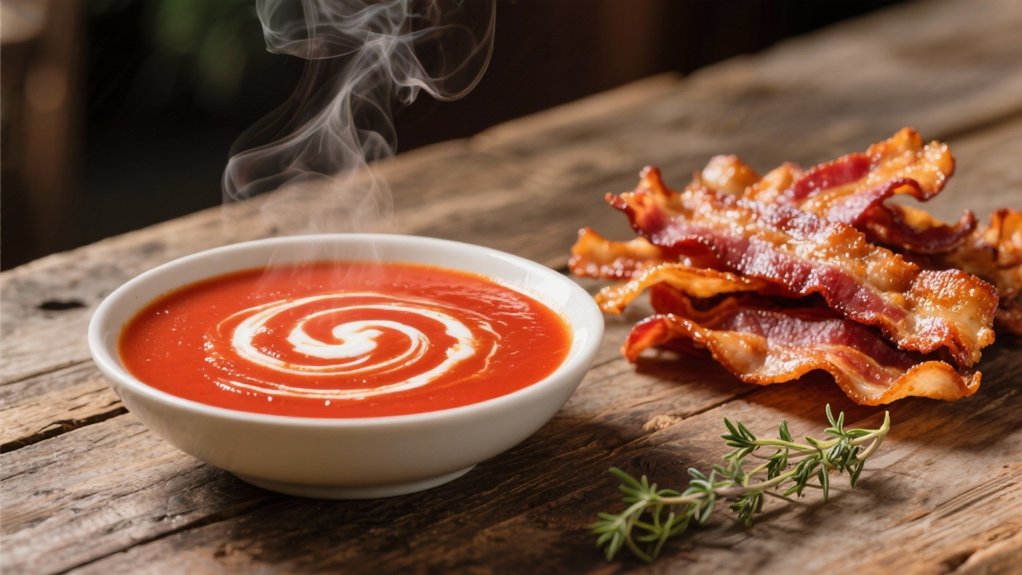 crispy bacon enhances soup