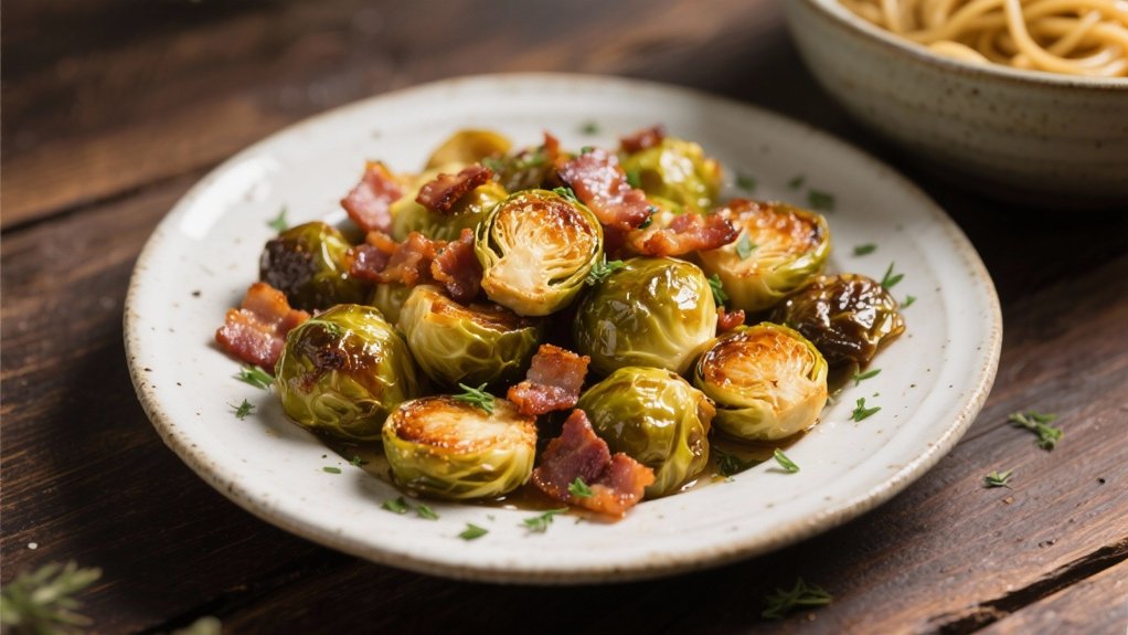 crispy bacon with brussels sprout