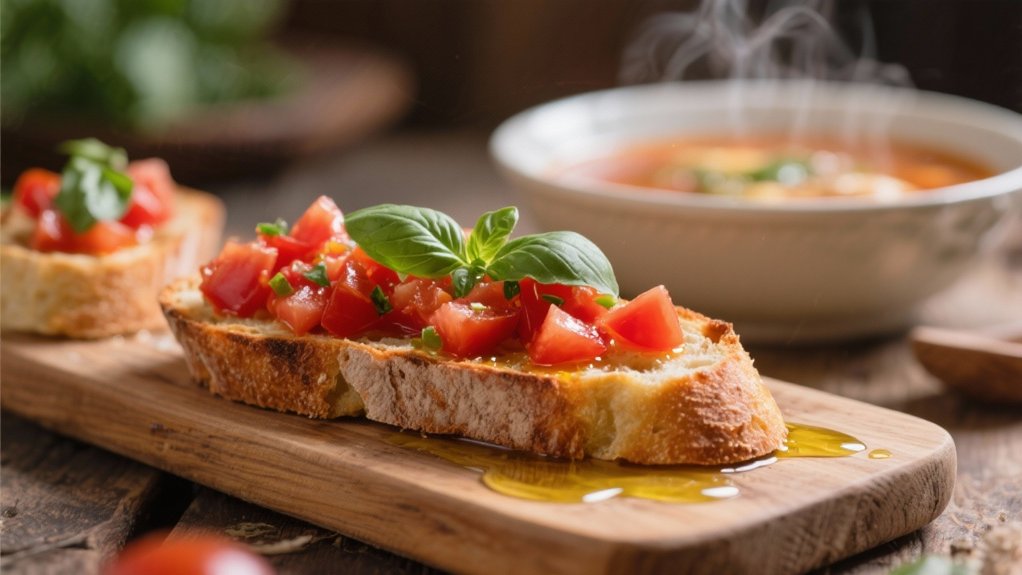 crispy bruschetta complements soup