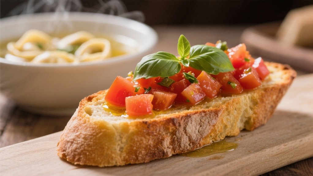 crispy bruschetta enhances soup