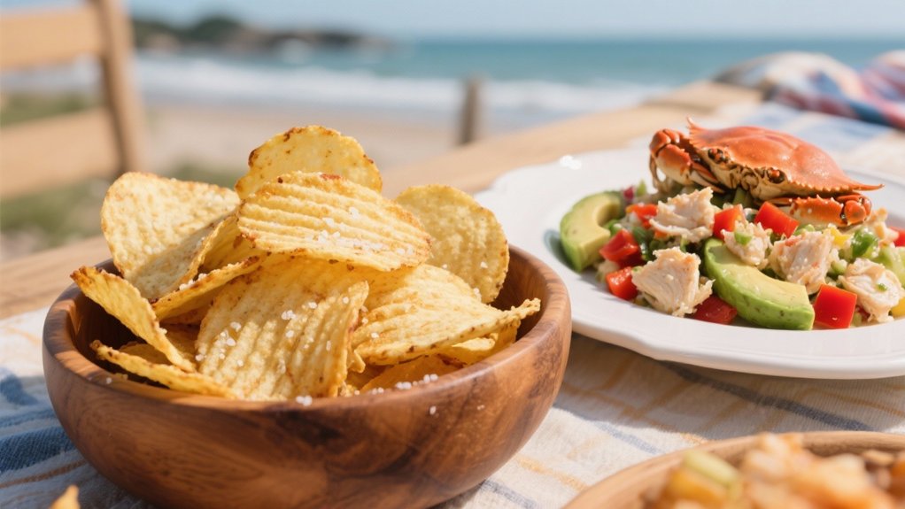 crispy chips enhance crab salad