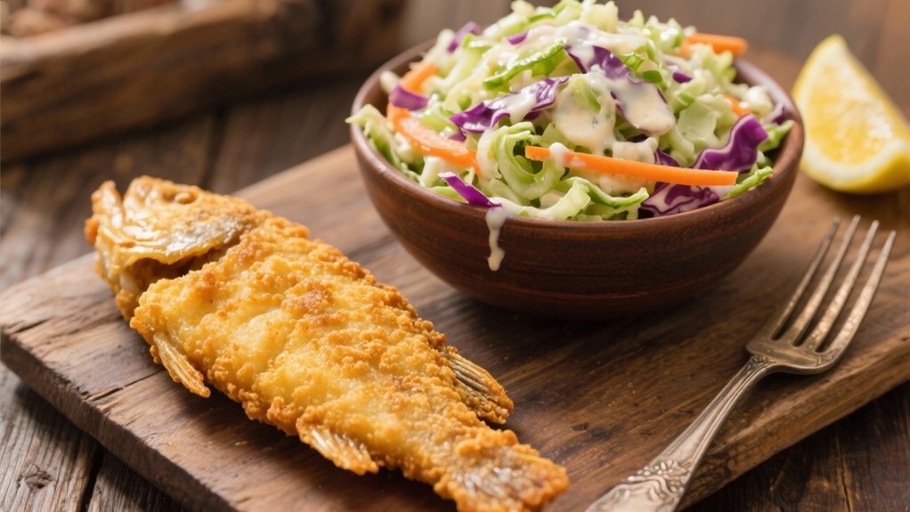crispy coleslaw complements catfish
