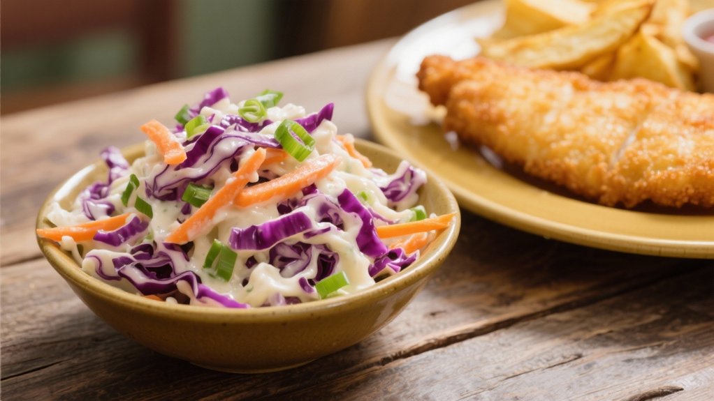 crispy coleslaw complements fish