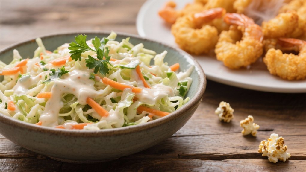 crispy coleslaw complements shrimp
