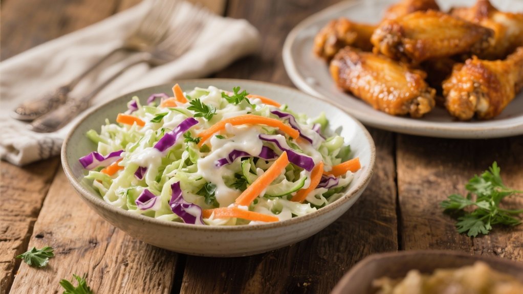 crispy coleslaw complements wings