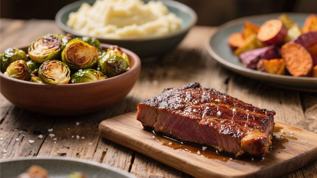 crispy duck with brussels sprouts