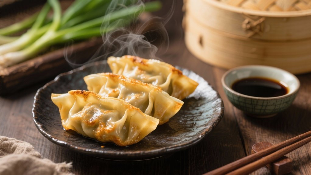 crispy dumplings with dipping sauces