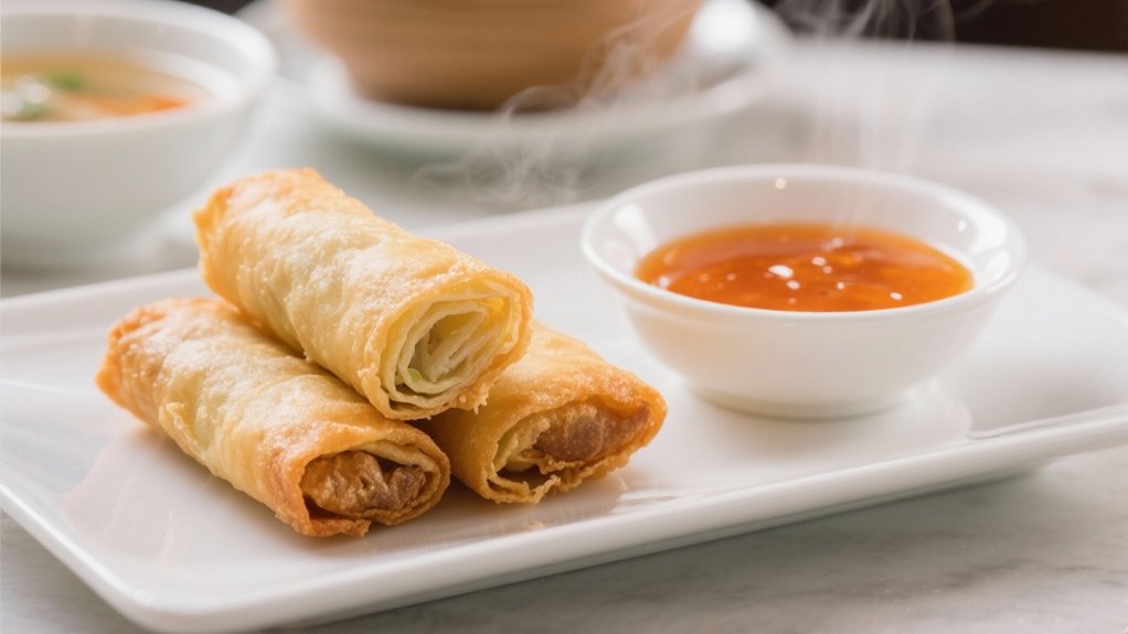 crispy egg rolls contrast soup