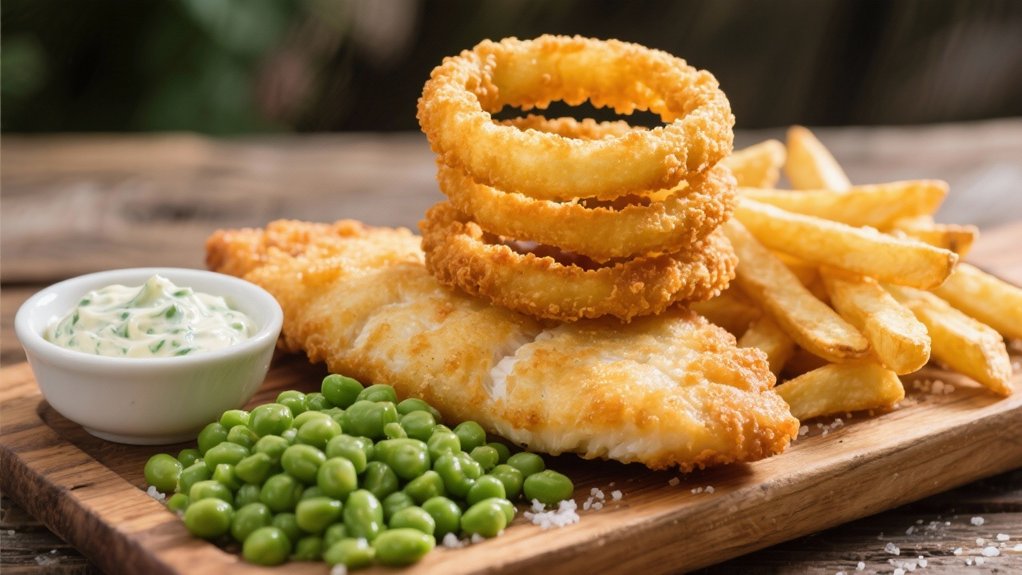 crispy fish and onion rings