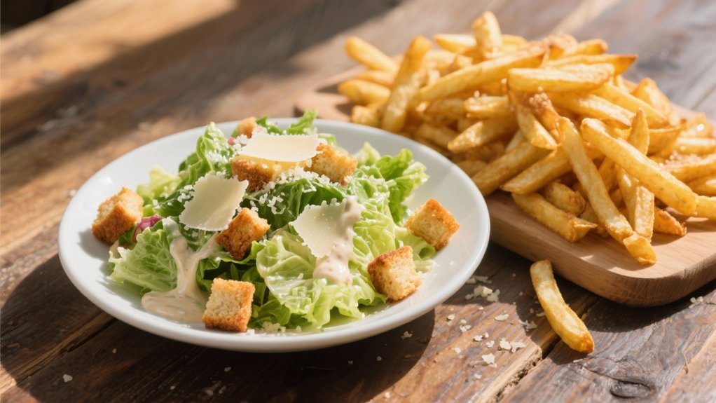 crispy fries enhance caesar salad