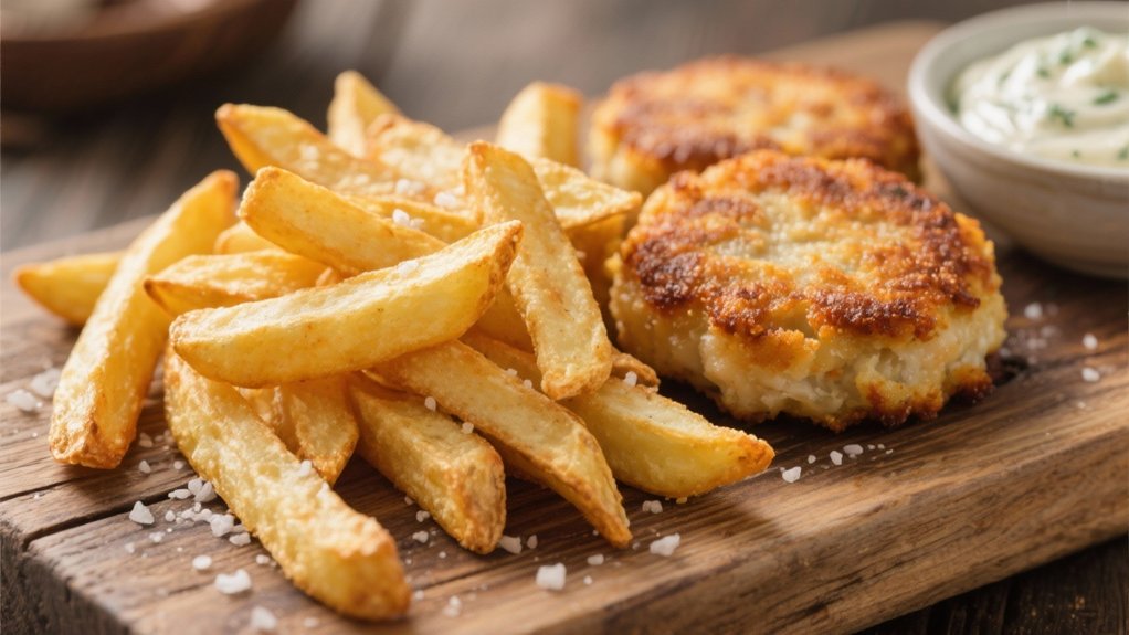 crispy fries with fish cakes