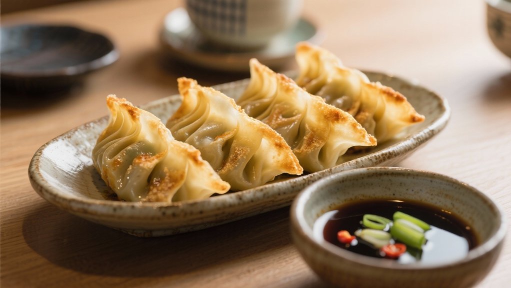 crispy gyoza with dipping sauce