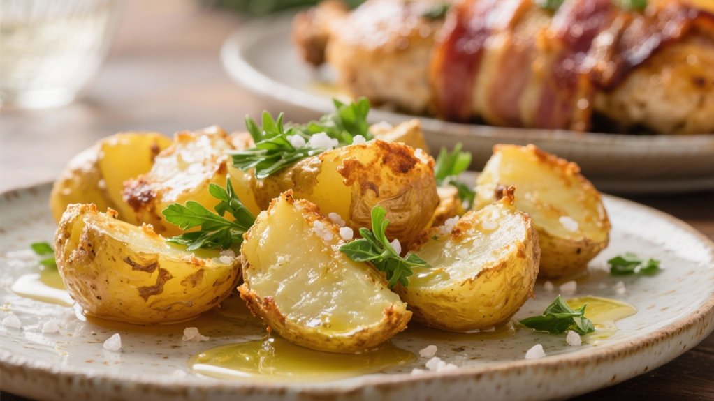 crispy herb infused smashed potatoes