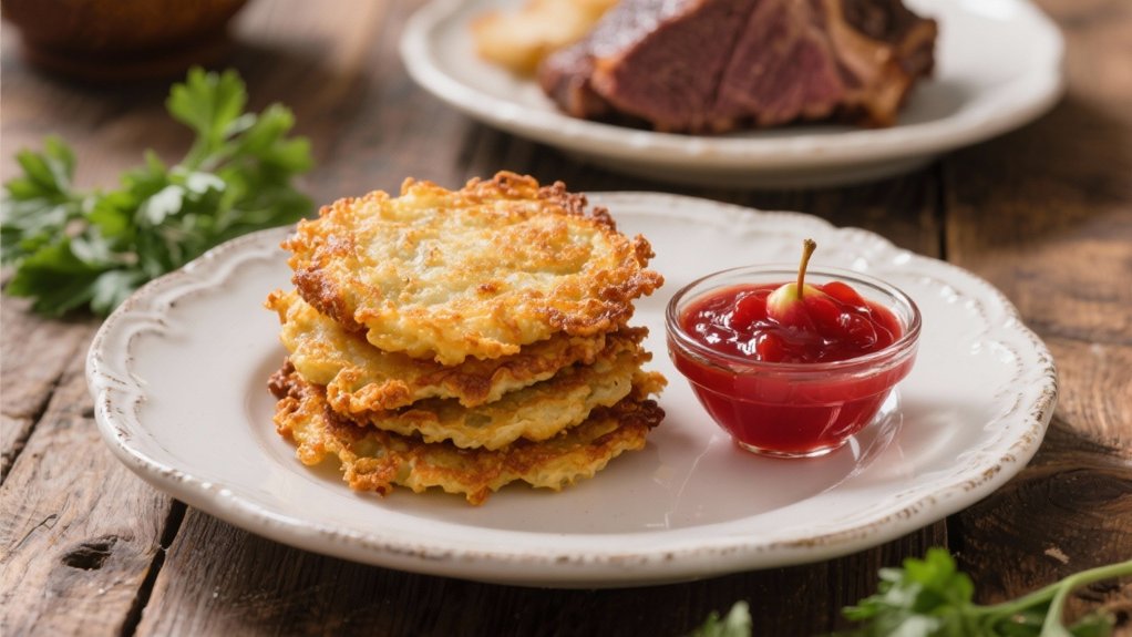 crispy latkes with applesauce