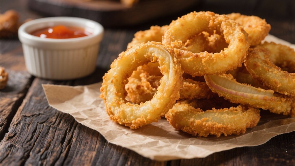 crispy onion rings delightfully accompany