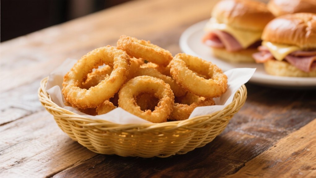 crispy onion rings delightfully complement sliders