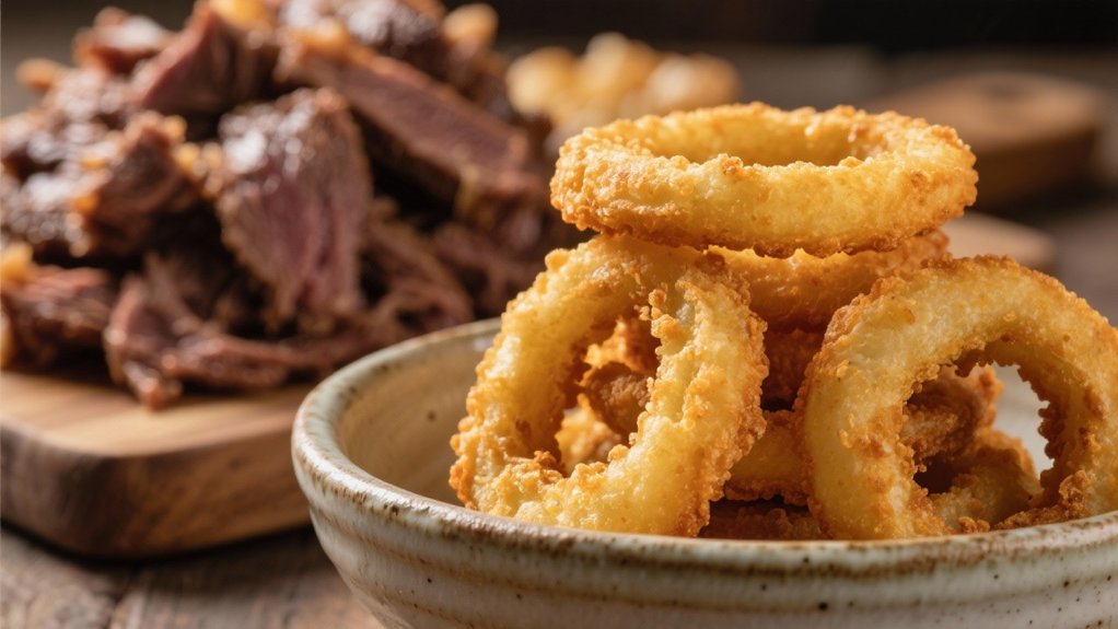 crispy onion rings with sauces