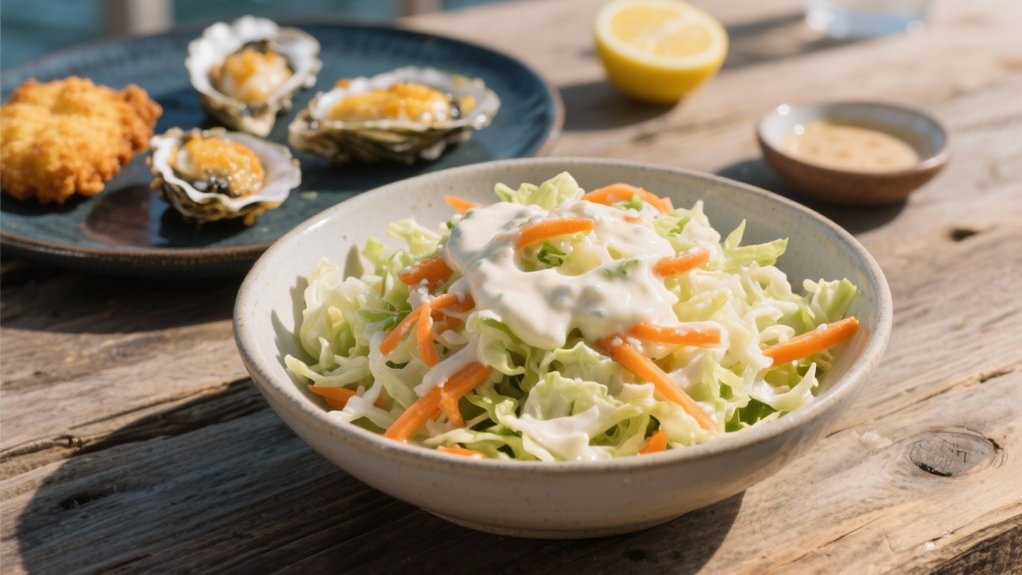 crispy oysters with coleslaw