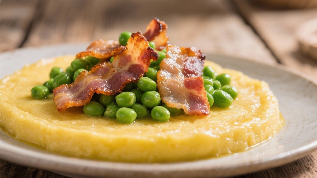 crispy pancetta with peas