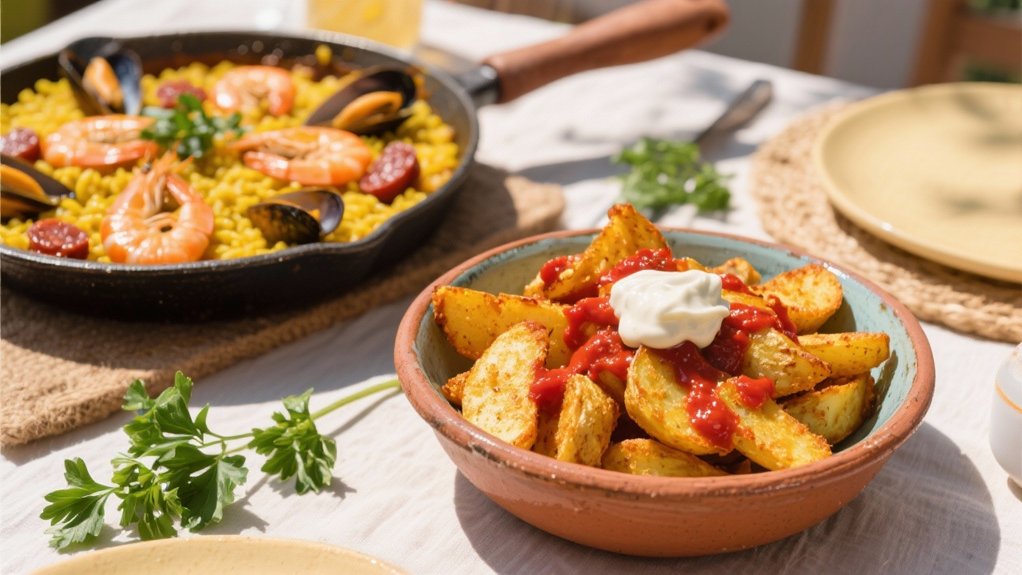 crispy potatoes with sauces