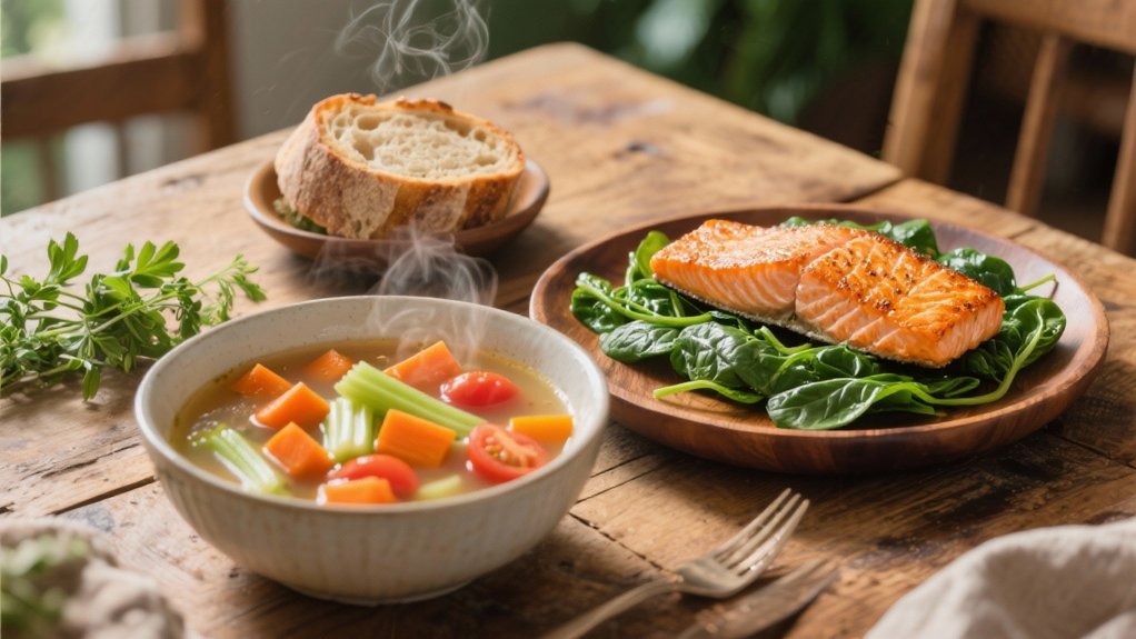 crispy salmon enhances soup