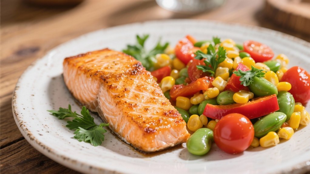 crispy salmon with succotash