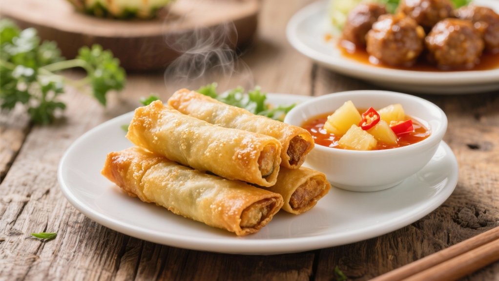crispy spring rolls complement meatballs