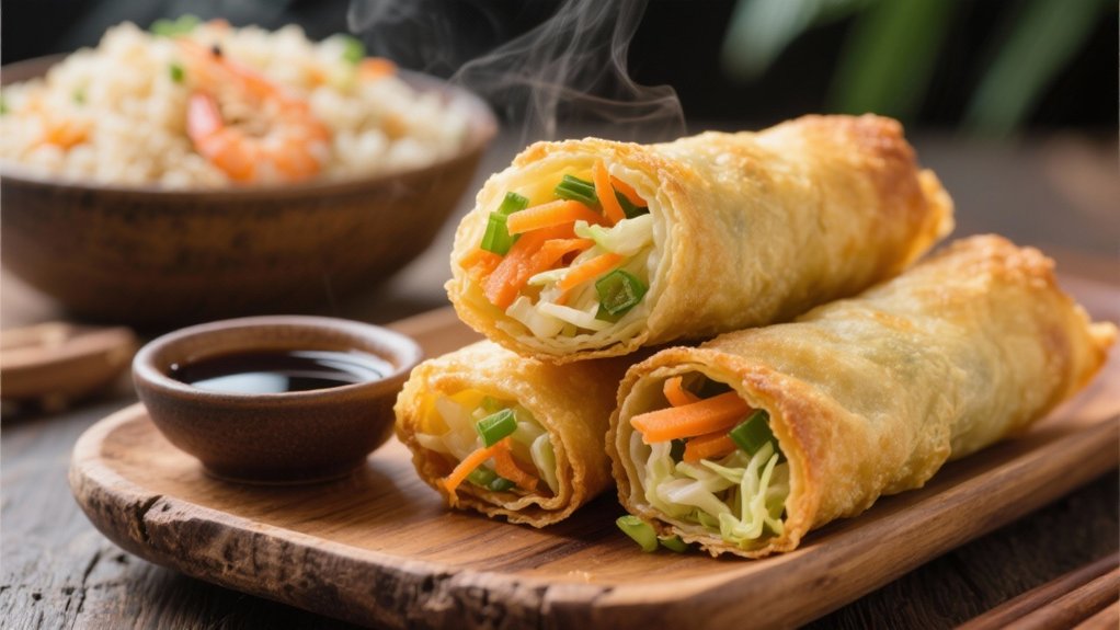 crispy vegetable filled egg rolls