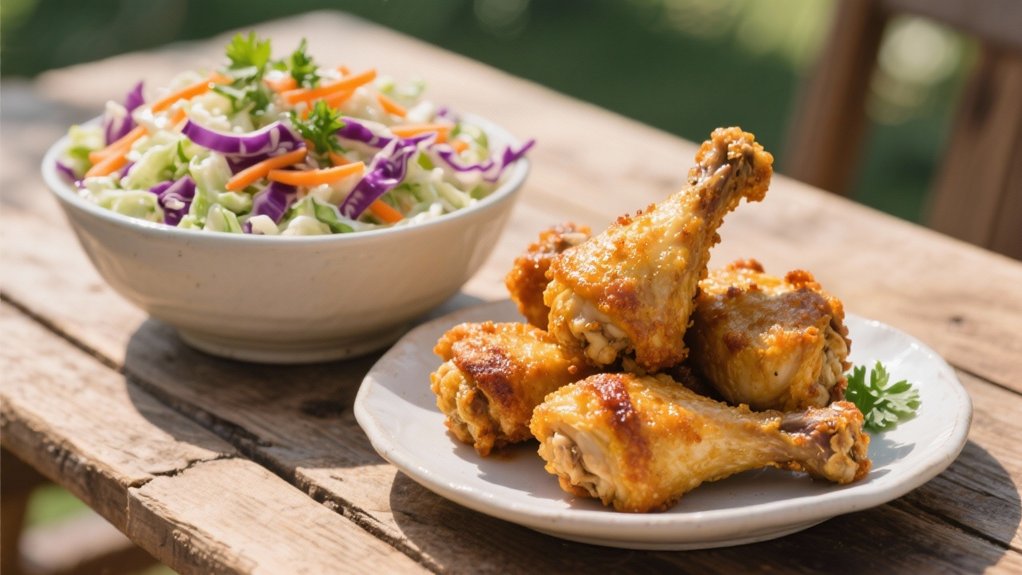 crunchy coleslaw complements chicken