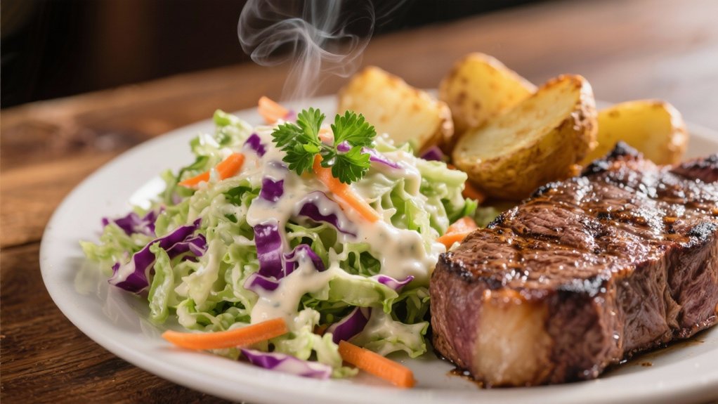 crunchy coleslaw contrasts richness
