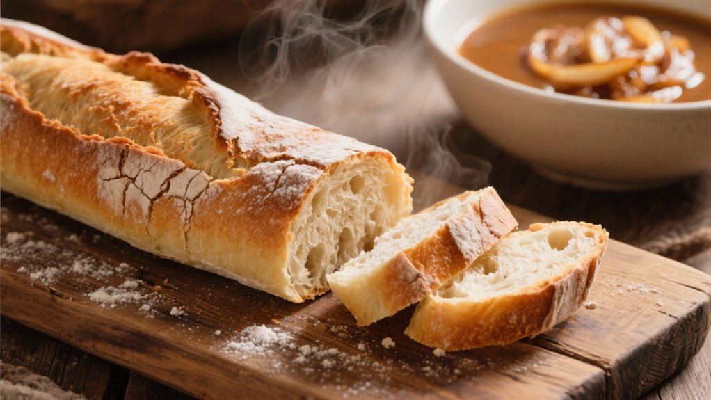 crusty baguette enhances soups