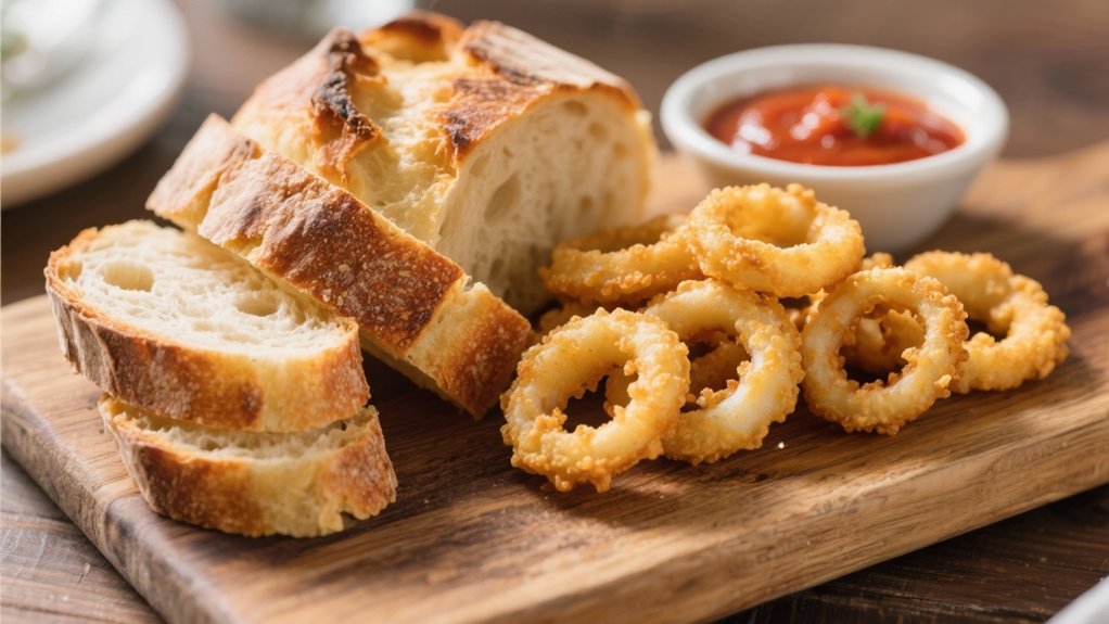crusty bread complements calamari