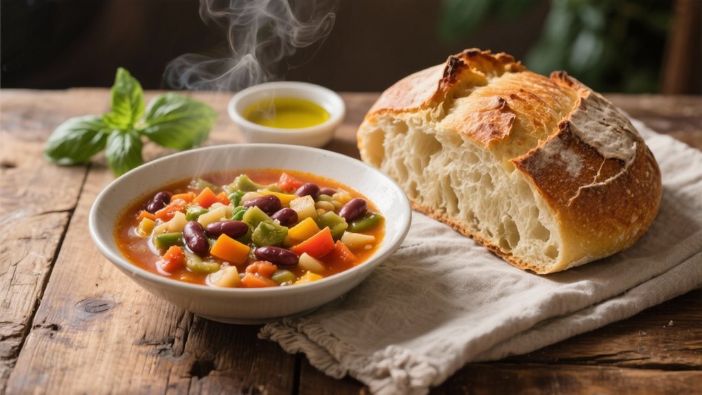 crusty bread complements minestrone soup