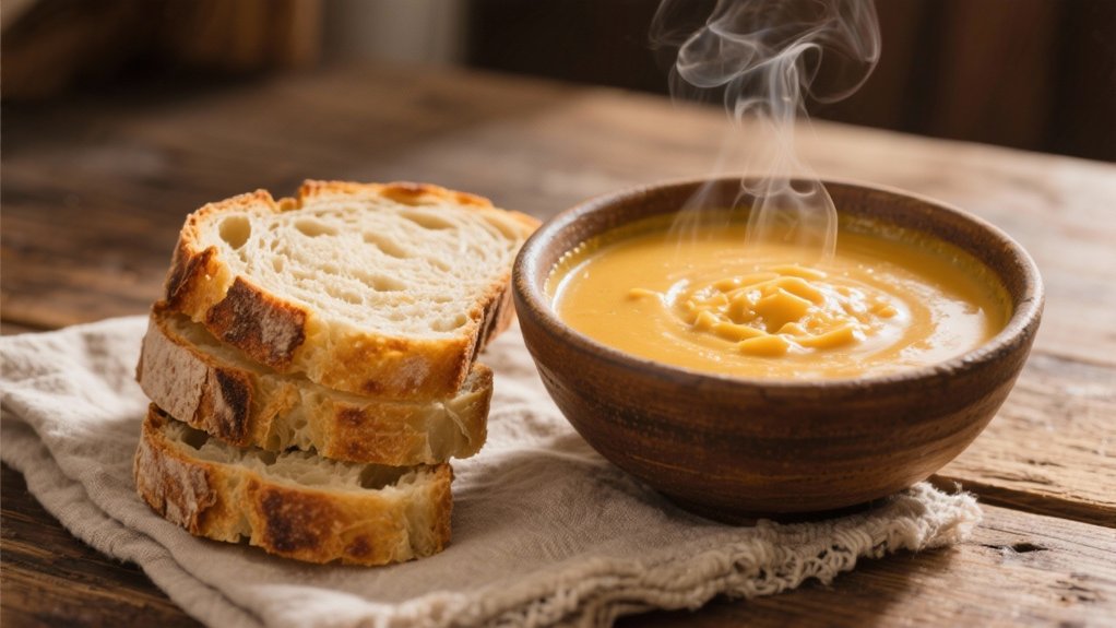crusty bread complements soup