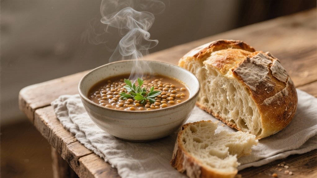crusty bread complements soup