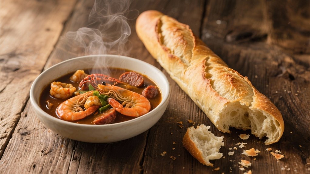crusty bread enhances gumbo