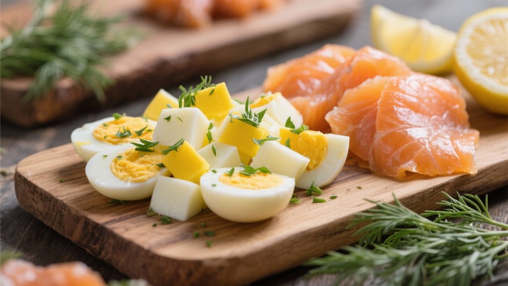 diced eggs enhance smoked salmon