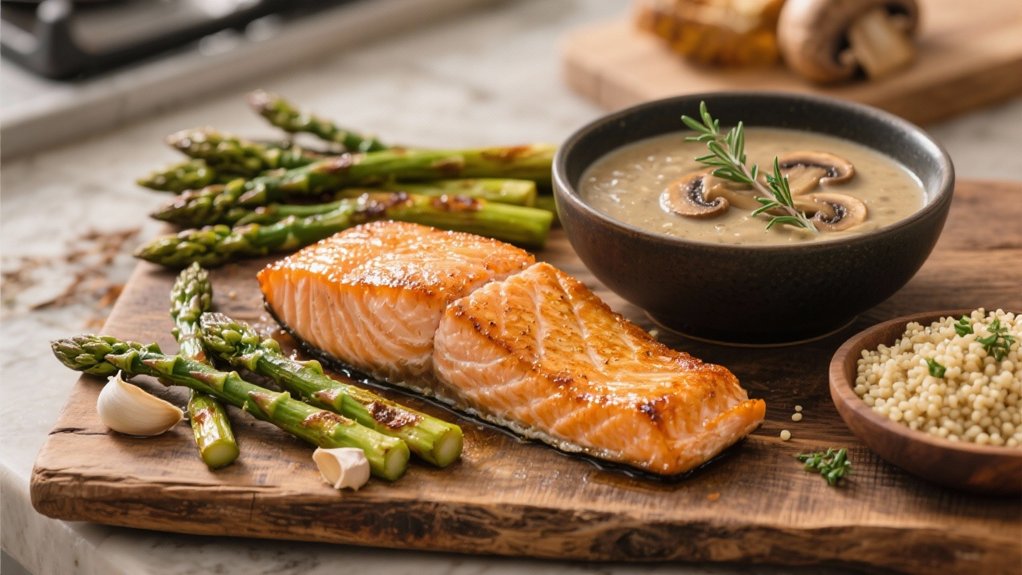 elegant salmon complements soup