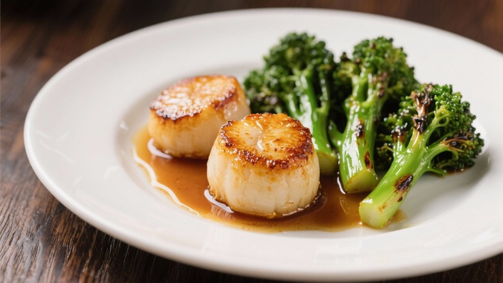 elegant scallops with broccolini