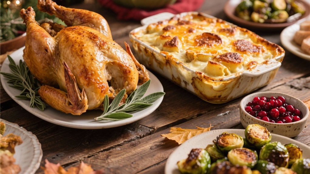 festive turkey and potatoes