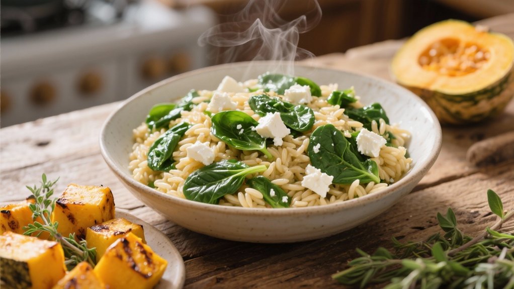 flavorful orzo with spinach