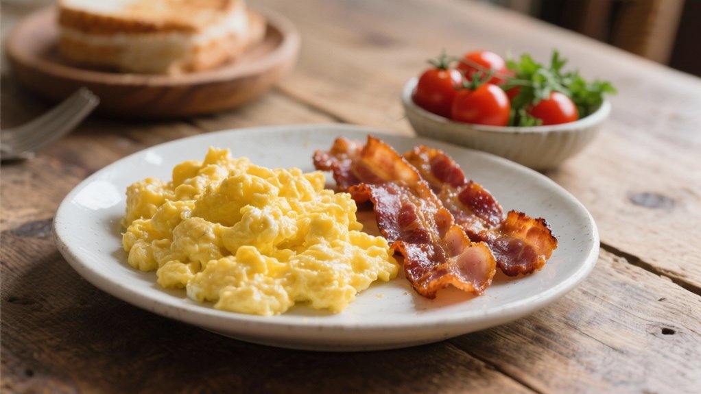 fluffy eggs crispy bacon