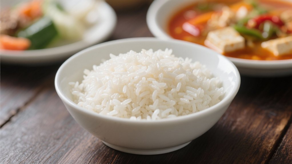 fluffy rice balances soup